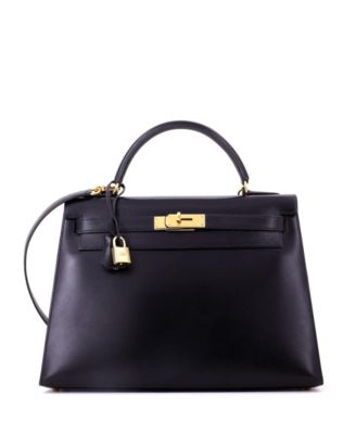 Kelly 32 Handbag Black Box Calf with Gold Hardware