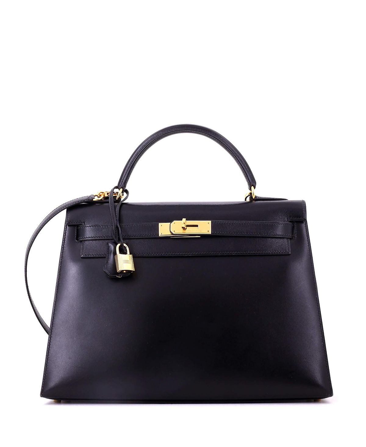 Pre-Owned HERMES Kelly 32 Handbag Black Box Calf with Gold Hardware