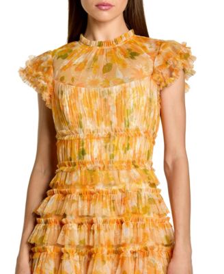 yellow tulle dress Duntery Sweetheart Applique Tulle Dress With Slit, Blushing-Pink
