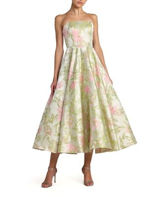  Floral Strapless A-Line Midi Dress