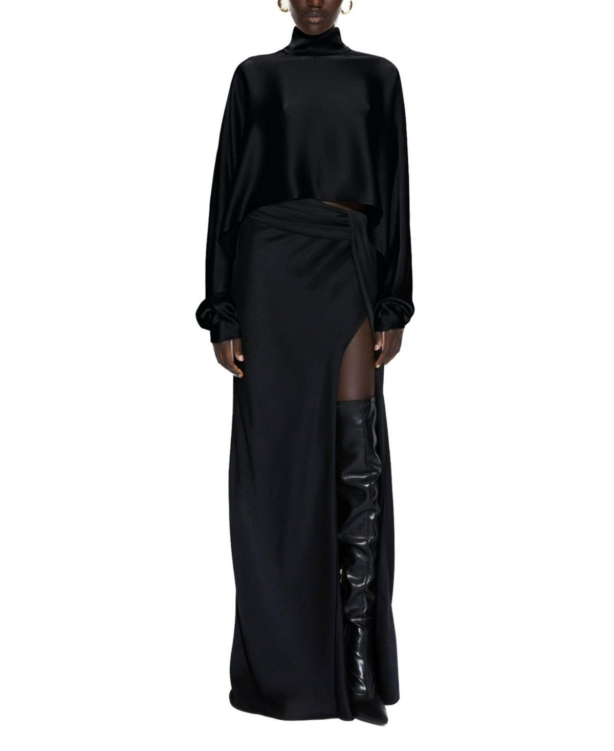 Lapointe Satin Caftan Top in Black