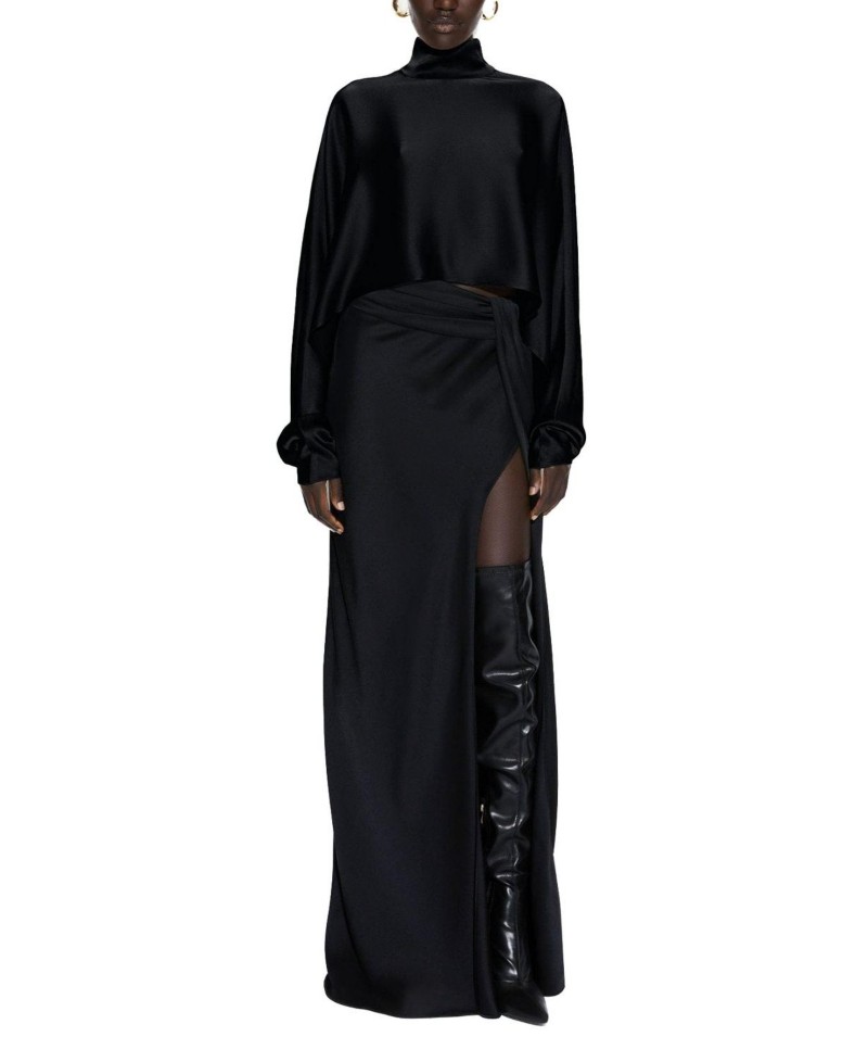 Lapointe Satin Caftan Top in Black