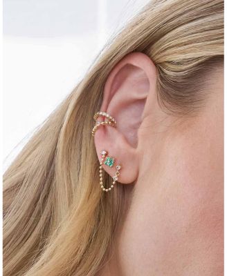 14K Yellow Gold Emerald Gemstones Emerald Flower Stud Earrings