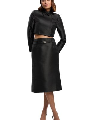 Satin Twill Cropped Wrap Tailored Jacket
