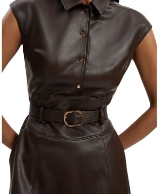 brown leather dress women Classy Brown Woman Midi Genuine Leather Dress XL / RED main image 1
