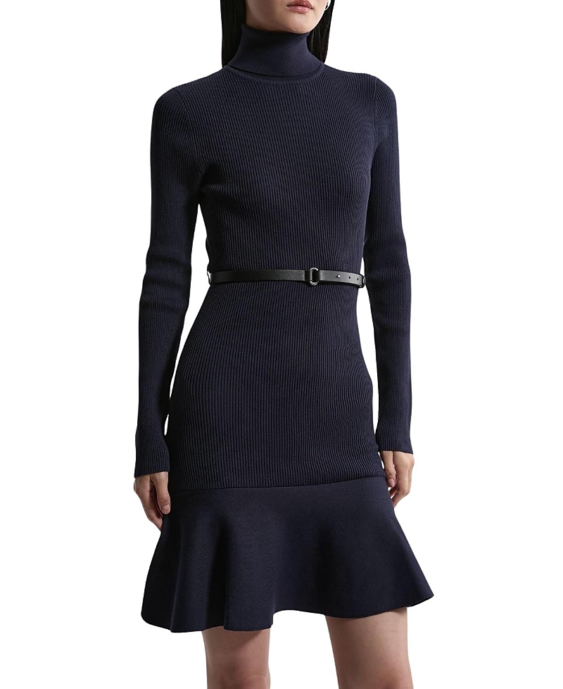 Karen Millen Roll Neck Belted Flippy Hem Mini Dress