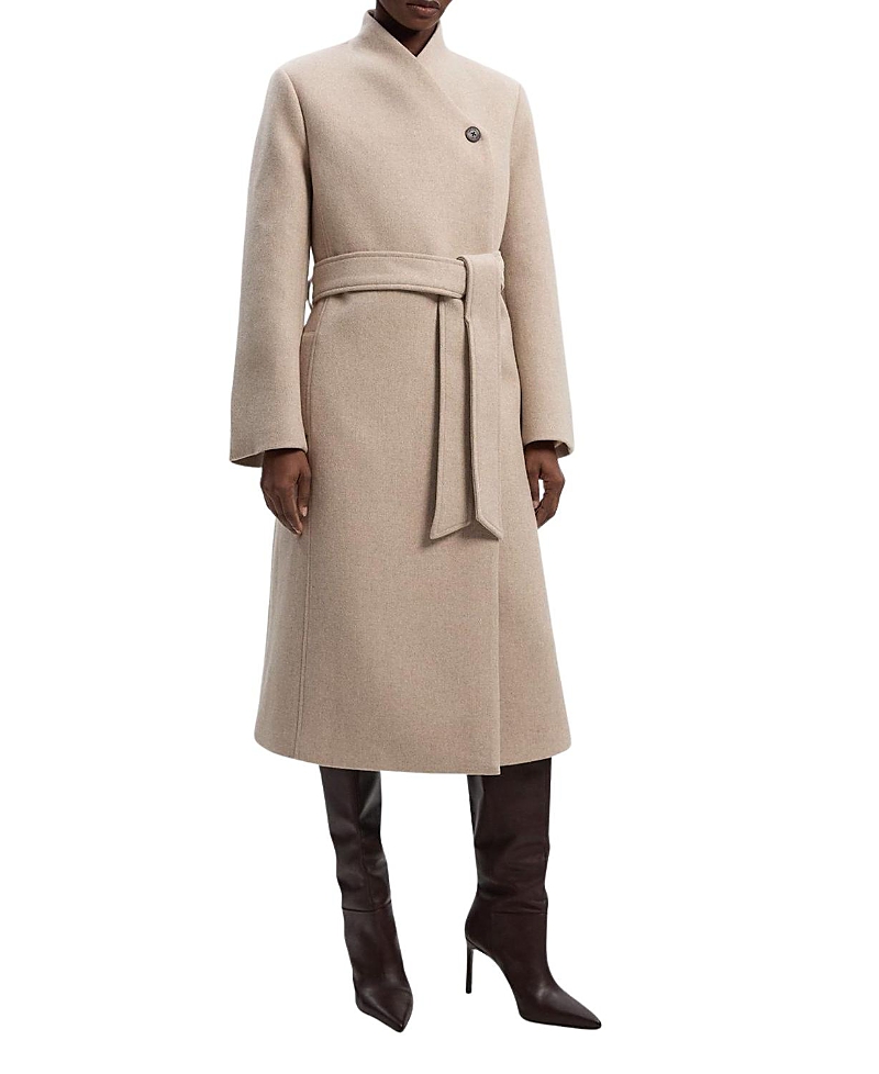 Karen Millen Wool Wrap Neck Tailored Belted Midi Coat