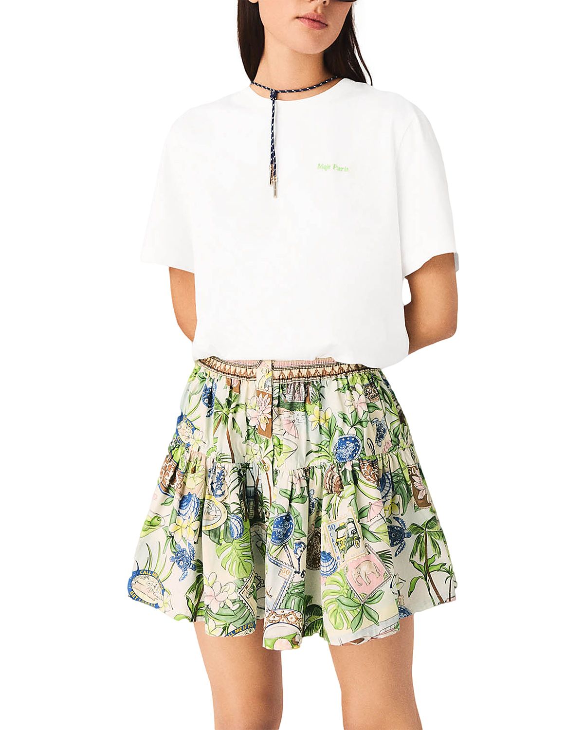 Maje Printed Ruffled Skirt