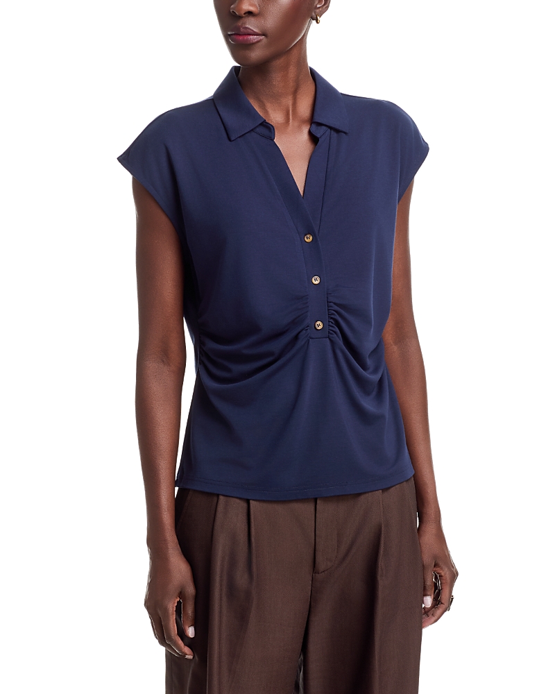 Sioni Short Sleeve Half Placket Pullover Top