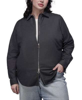  Plus The Essential Long Sleeve Oxford Zip Up Shirt