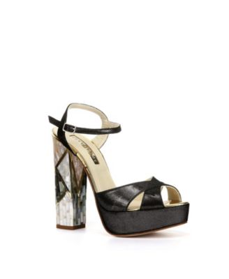  Women's Cher Noir Ankle Strap Pearl Heel Sandal