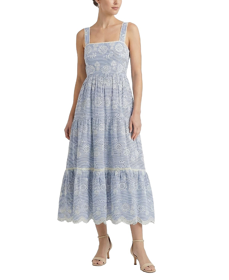 Change of Scenery Lizzie Pinstripe Eyelet Tiered Midi Dress