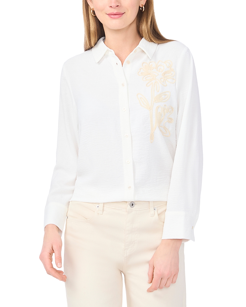 Vince Camuto Long Sleeve Button Down Flower Applique Blouse