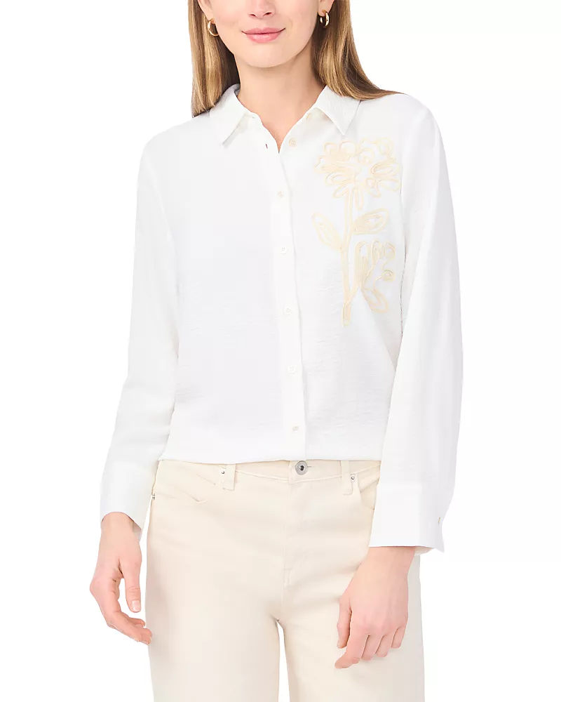 Vince Camuto Long Sleeve Button Down Flower Applique Blouse