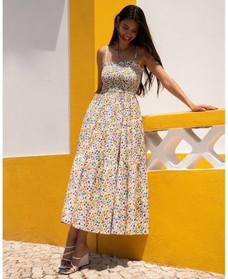  Kristen Cotton Seersucker Tiered Midi Dress