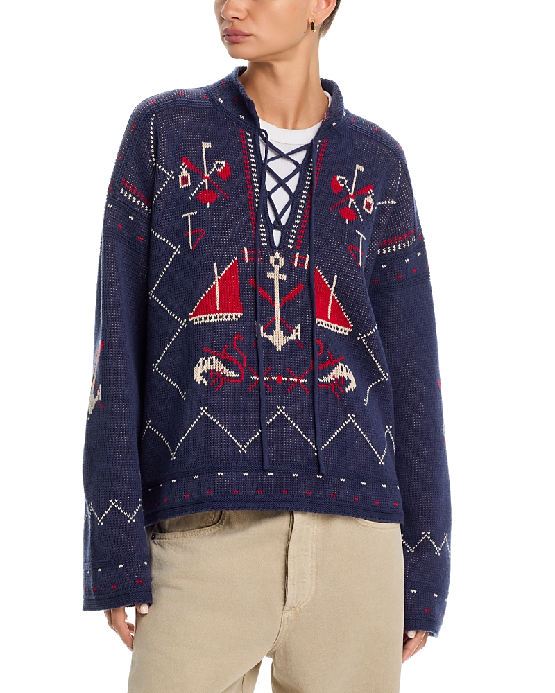 The Great. The Fisherman Lace Up Pullover Sweater