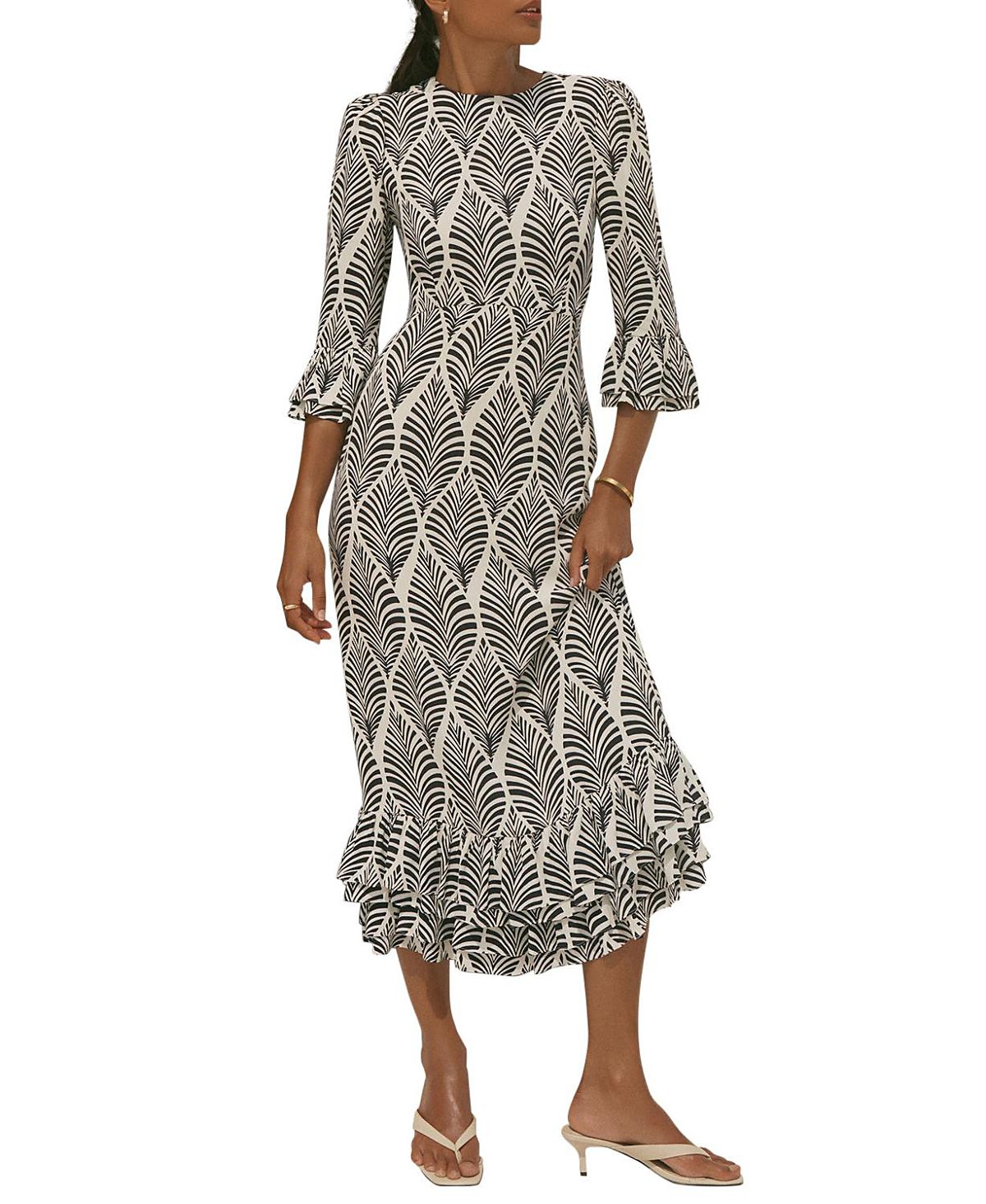 Mint Velvet Women's Printed Ruffle Detail Midi Dress
