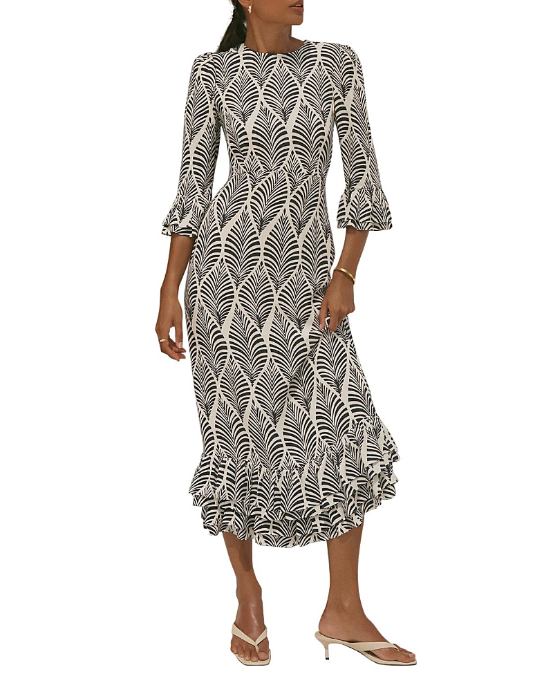 Mint Velvet Women's Printed Ruffle Detail Midi Dress