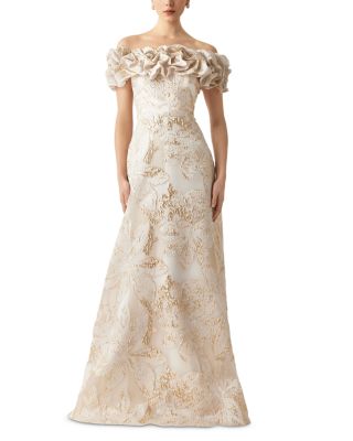 Metallic Jacquard Scrunch Bodice Gown