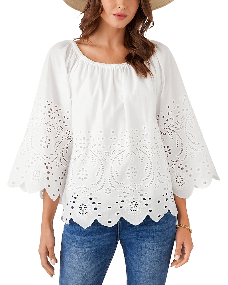 Karen Kane Cutout Embroidery Flared Sleeve Peasant Top