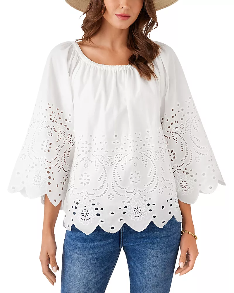 Karen Kane Cutout Embroidery Flared Sleeve Peasant Top