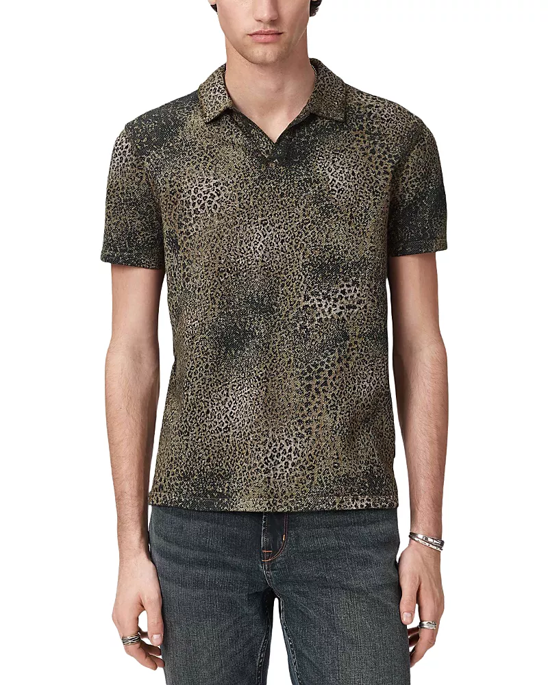 John Varvatos Perkins Short Sleeve Johnny Collar Polo With Animal Jacquard