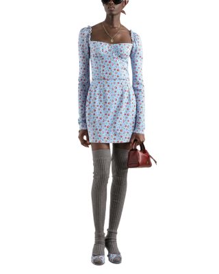 Rose Print Charmeuse Mini Dress