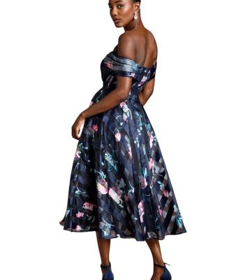 Stripe Organza Pleat Top Midi Dress