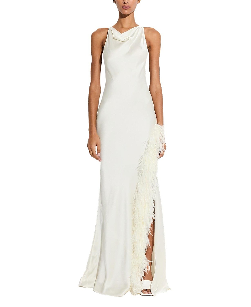 Lapointe Satin Halter with Feathers Gown