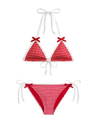 Girls' Tween Coral Gingham Two Piece Swimsuit - Big Kid