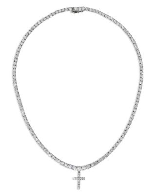Astrid Cubic Zirconia Cross Tennis Pendant Necklace, 16"