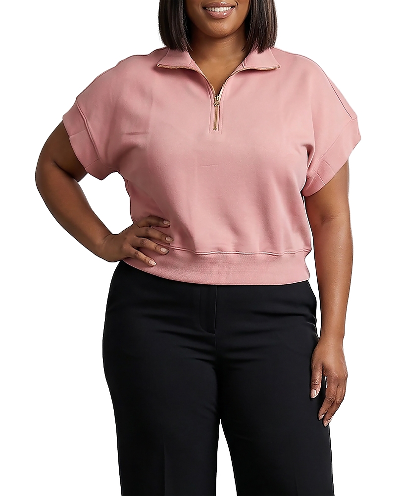 standards & practices Plus High Neck Half Zip Short Sleeve Top