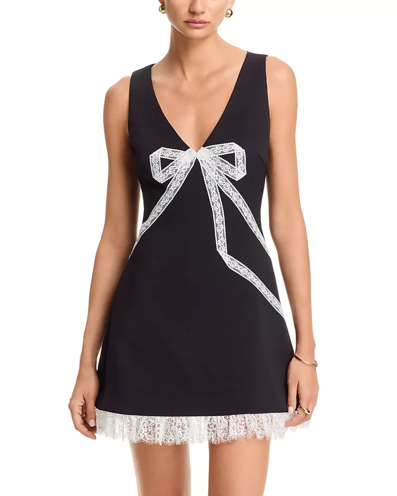 Self-Portrait Black Crepe Lace Bow Dress