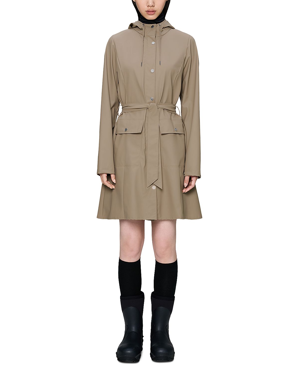 Rains Curve Hooded Belted Waterproof Jacket