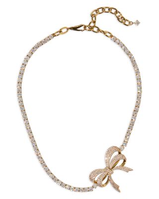 Eros Pav&eacute; Bow Tennis Choker Necklace, 16" 