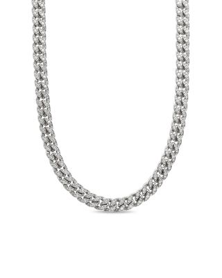 Men's Curb Chain Necklace in Sterling Silver with Diamonds, 11.5mm