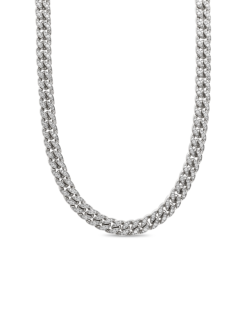 Men's Curb Chain Necklace in Sterling Silver with Diamonds, 11.5mm