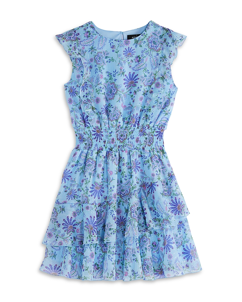 Aqua Girls' Floral Fit & Flare Ruffled Mini Dress, Little Kid, Big Kid - Exclusive