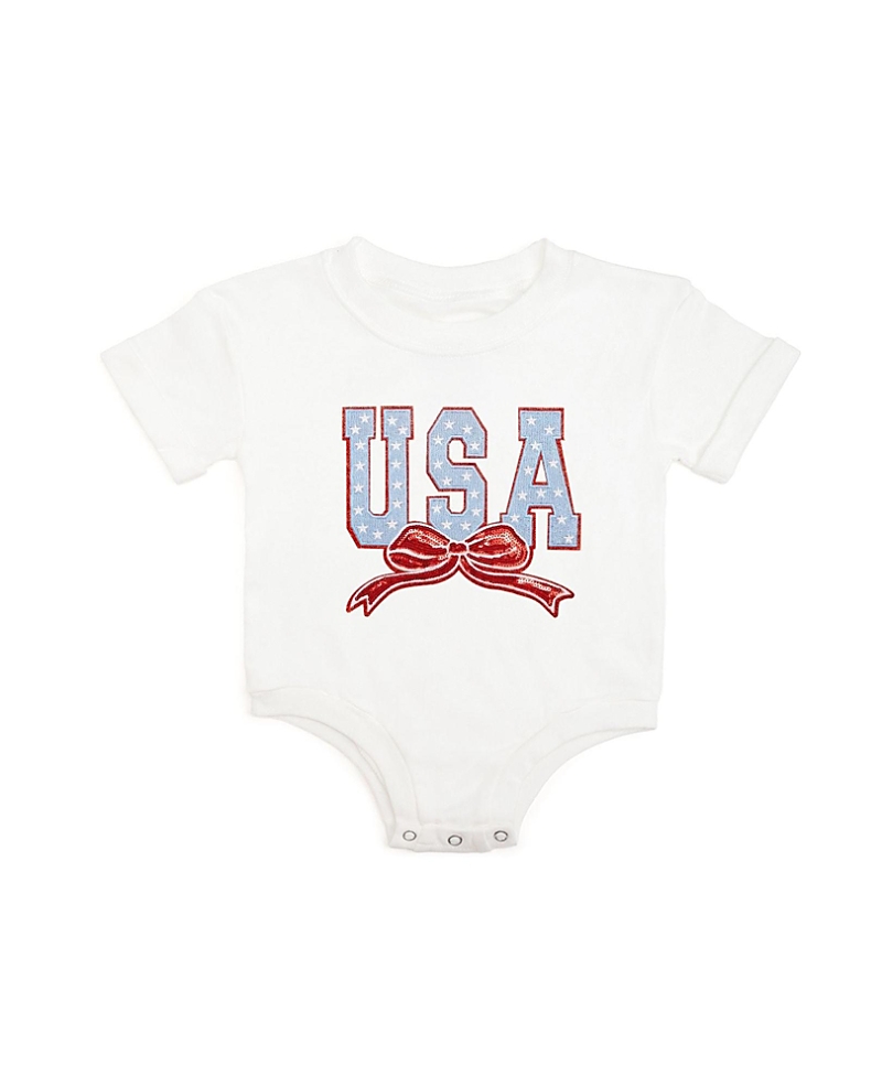 Sweet Wink Girls' Usa Stars & Bow Patch Short Sleeve Romper - Baby