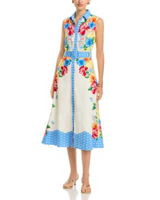 T Tahari Sleeveless Button Down Midi Dress In Multi