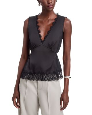 Lace Trim Satin Sleeveless Top