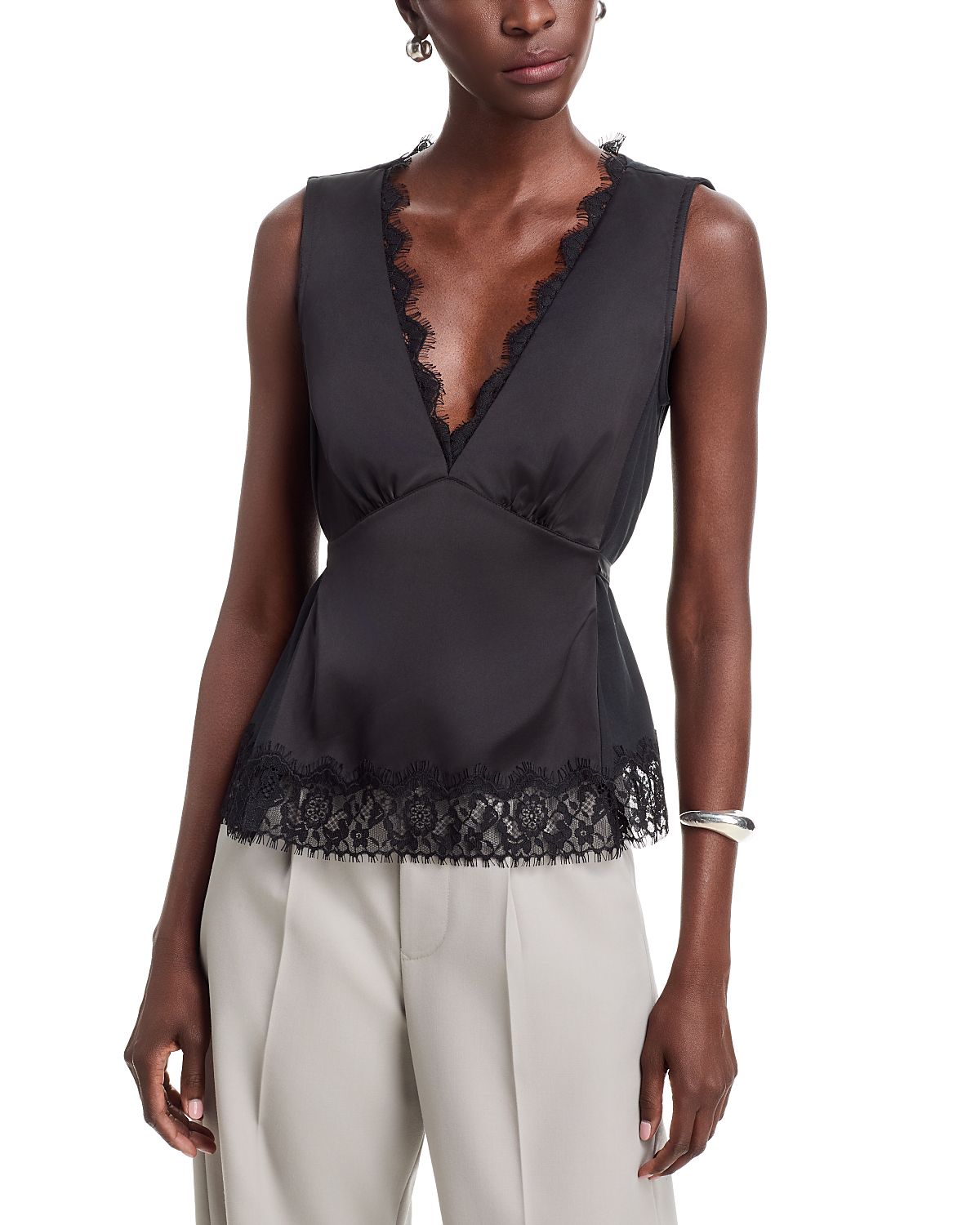 3.1 Phillip Lim Lace Trim Satin Sleeveless Top