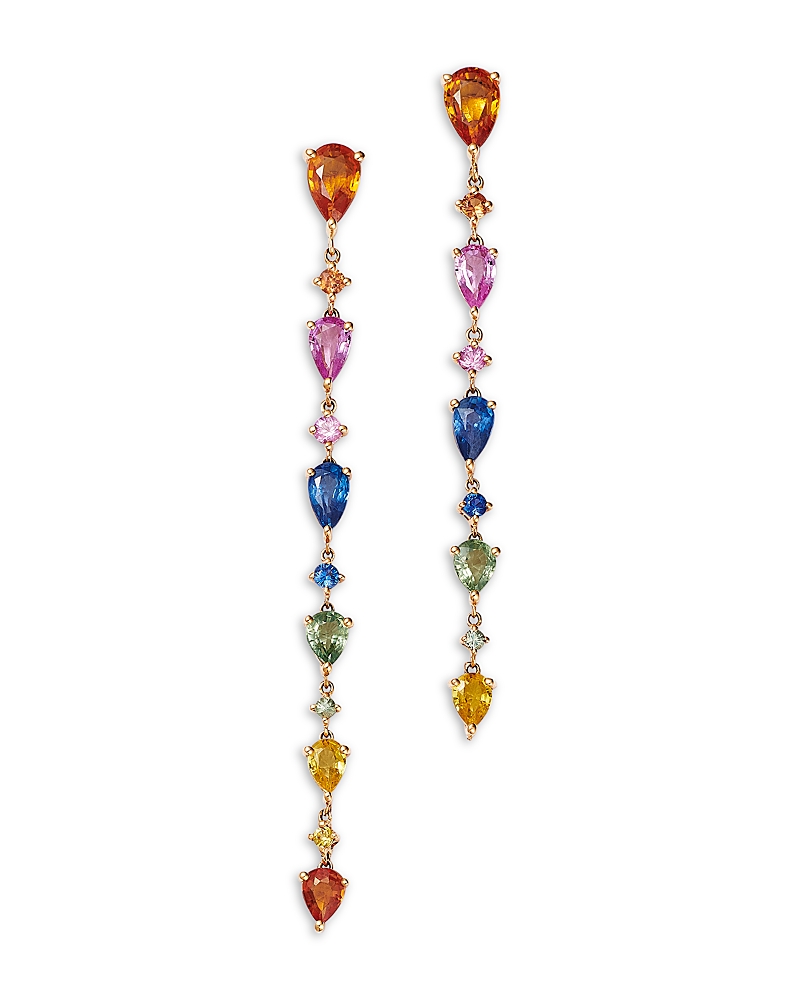 Bloomingdale's Fine Collection Rainbow Sapphire Linear Drop Earrings in 14K Yellow Gold