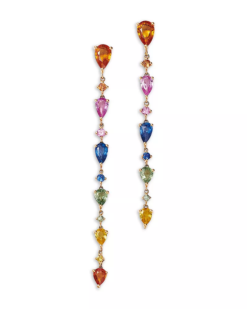 Bloomingdale's Fine Collection Rainbow Sapphire Linear Drop Earrings in 14K Yellow Gold