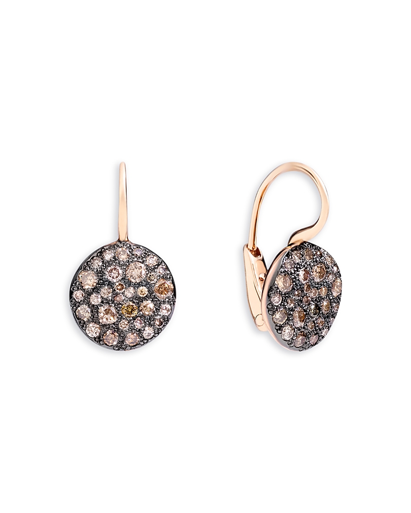 Pomellato 18K Rose Gold Sabbia Brown Diamond Round Cluster Drop Earrings, 0.8 tcw
