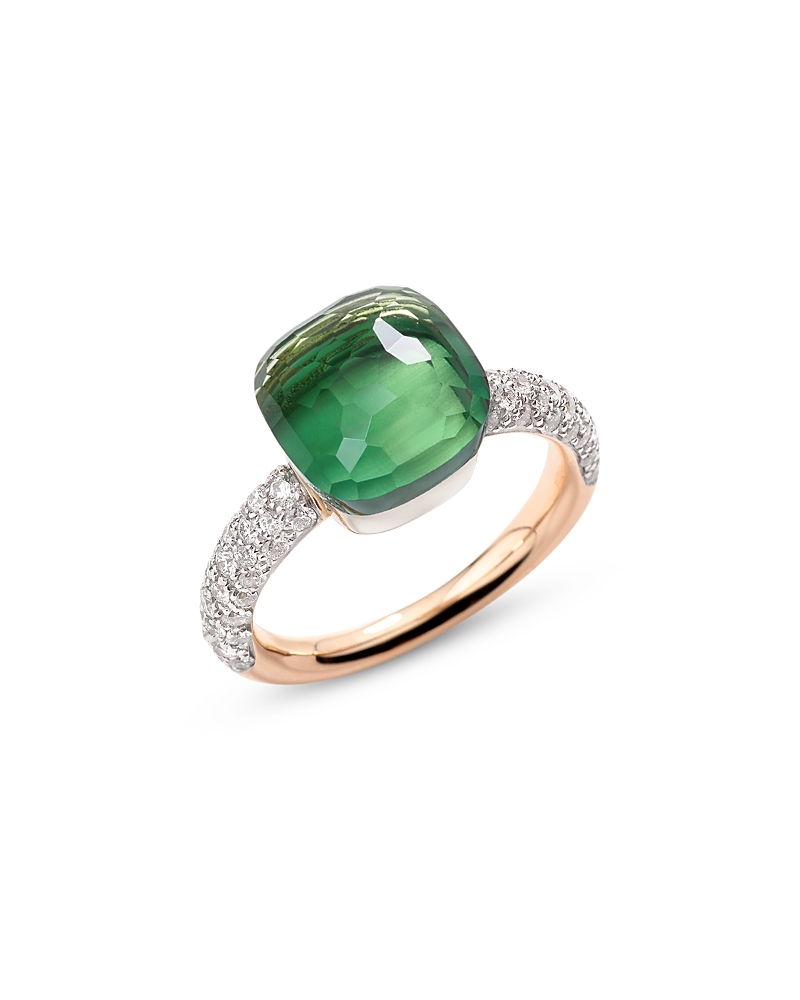 Pomellato 18K White & Rose Gold Nudo Prasiolite & Green Agate Double & Diamond Ring