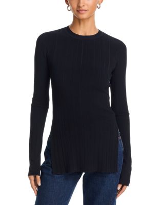 Rib Slit Crewneck Top