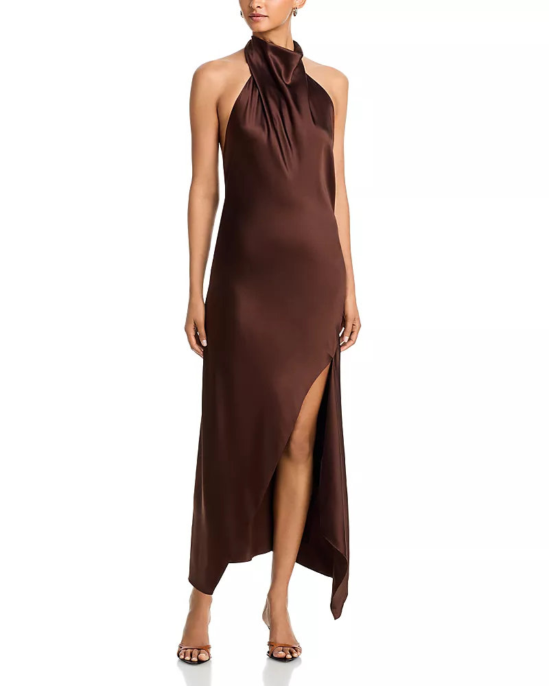 Helmut Lang Tie Neck Sleeveless Silk Dress