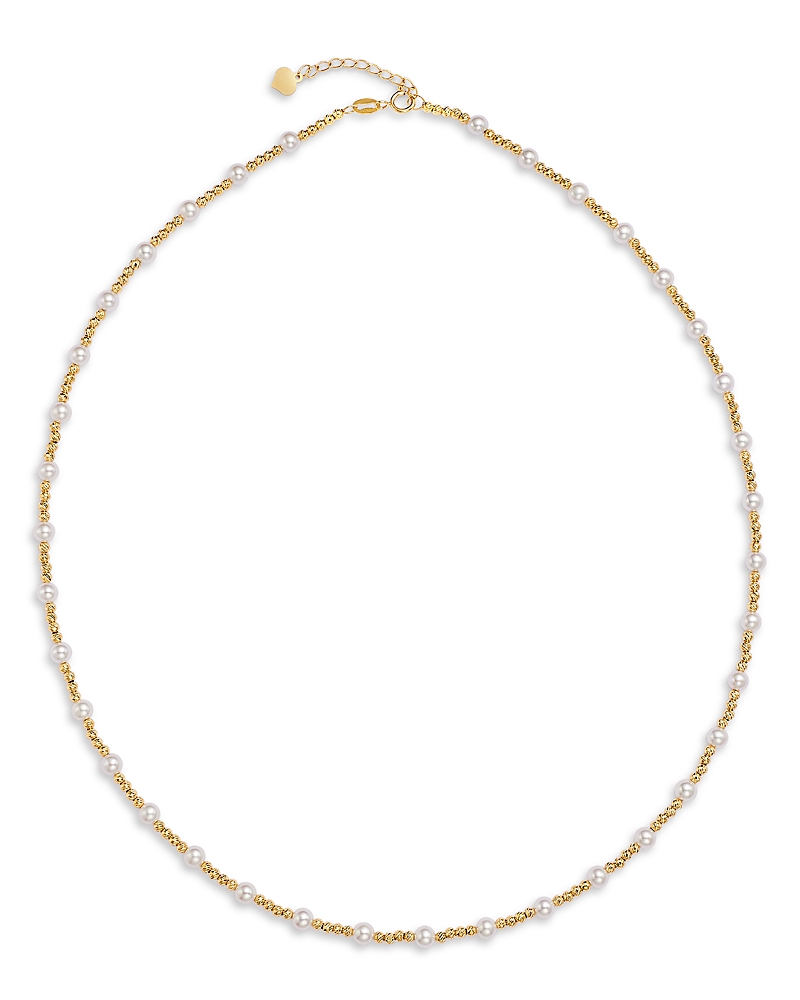 Bloomingdale's Fine Collection Freshwater Pearl & Textured Bead Collar Necklace in 14K Yellow Gold, 16.5
