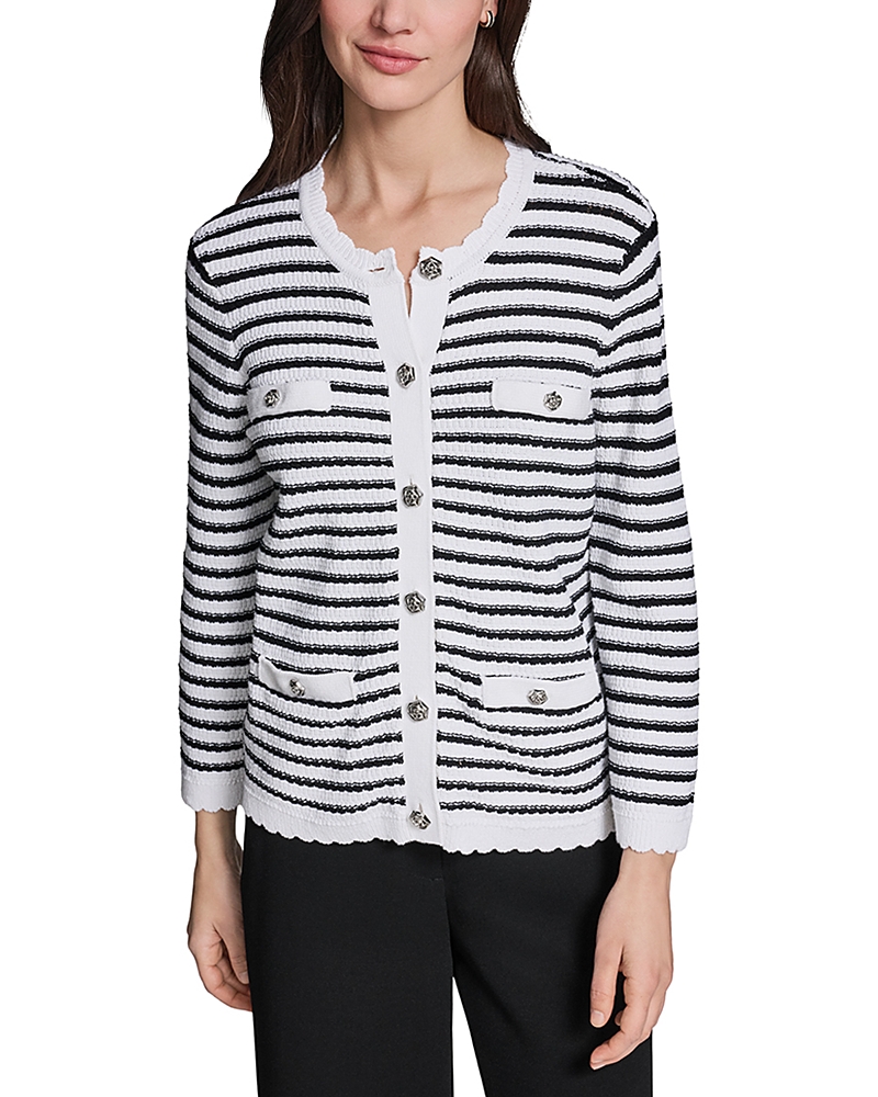 Karl Lagerfeld Paris Long Sleeve Four Pocket Striped Sweater